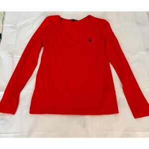 Ralph Lauren Women's Large Red/Orange Long Sleeve T-shirt w/ pony logo